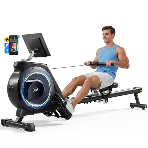 Magnetic Rowing Machine 16-Level Silent Resistance 350lb Capacity Foldable Black