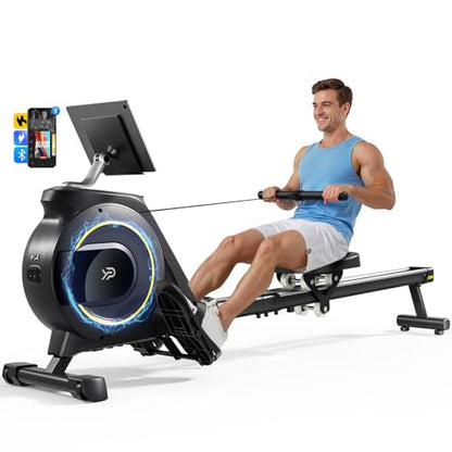 Magnetic Rowing Machine 16-Level Silent Resistance 350lb Capacity Foldable Black