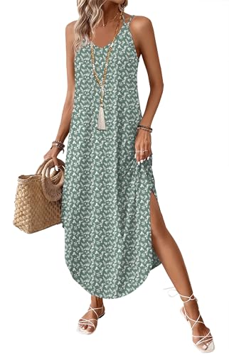 WIHOLL Boho Summer Maxi Dress Halter Neck Sundress with Pockets