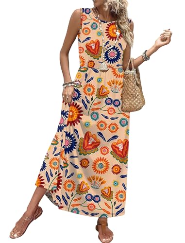 WIHOLL Sleeveless A-Line Maxi Dress with Pockets Flowy Summer Sundress
