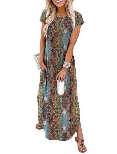 WIHOLL Crewneck Cap Sleeve Maxi Dress with Pockets