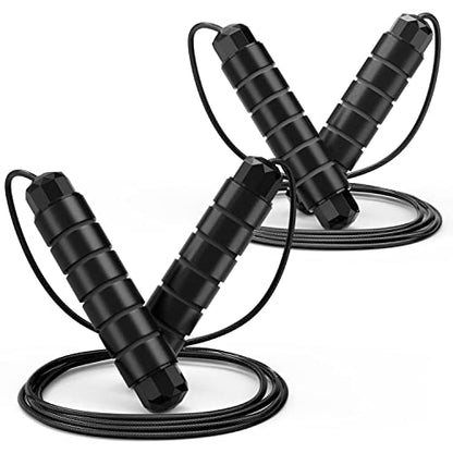 Tangle-Free Rapid Speed Jumping Rope Adjustable Steel with Foam Handles Black
