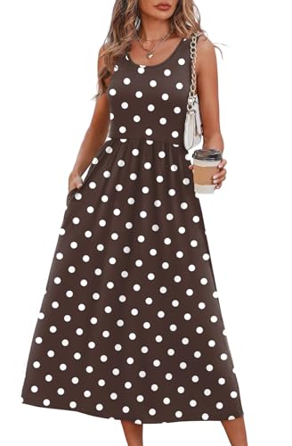 WIHOLL Women's Flowy Midi Sundress Sleeveless Casual Beach Dress Pockets