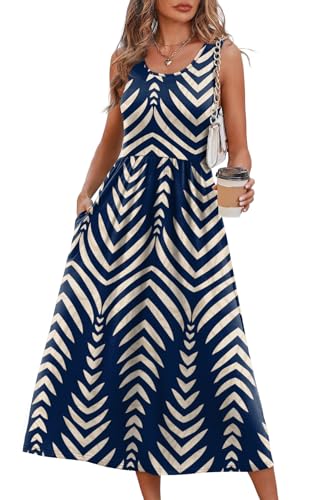 WIHOLL Women's Flowy Midi Sundress Sleeveless Casual Beach Dress Pockets