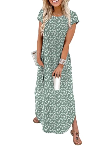 WIHOLL Crewneck Cap Sleeve Maxi Dress with Pockets