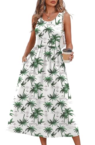 WIHOLL Women's Flowy Midi Sundress Sleeveless Casual Beach Dress Pockets