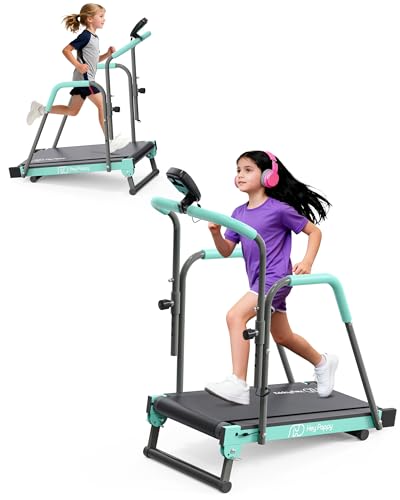 Manual Kids Treadmill with Adjustable Handlebar 165lbs Capacity Pink