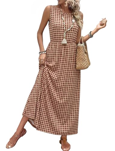 WIHOLL Sleeveless A-Line Maxi Dress with Pockets Flowy Summer Sundress