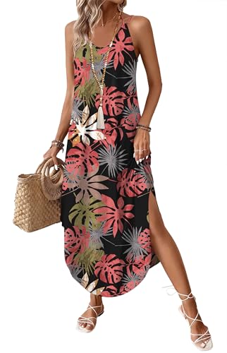 WIHOLL Boho Summer Maxi Dress Halter Neck Sundress with Pockets