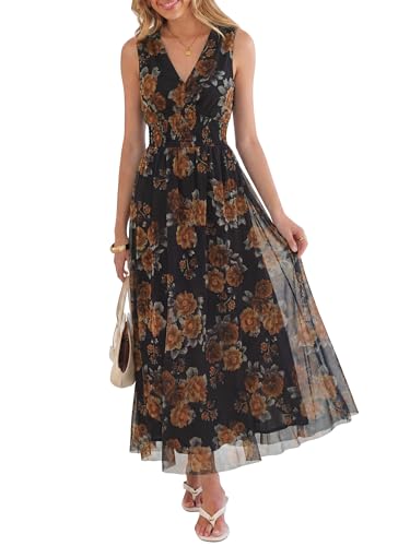 ANRABESS Women's Summer Floral Maxi Dress A-Line Tulle Flowy
