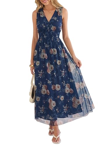 ANRABESS Women's Summer Floral Maxi Dress A-Line Tulle Flowy