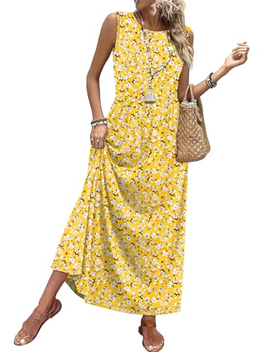 WIHOLL Sleeveless A-Line Maxi Dress with Pockets Flowy Summer Sundress