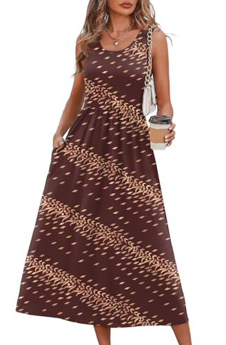 WIHOLL Women's Flowy Midi Sundress Sleeveless Casual Beach Dress Pockets
