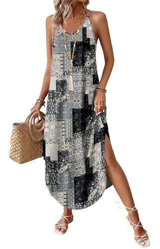 WIHOLL Boho Summer Maxi Dress Halter Neck Sundress with Pockets