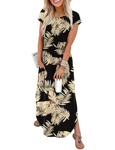 WIHOLL Crewneck Cap Sleeve Maxi Dress with Pockets