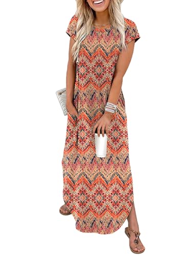 WIHOLL Crewneck Cap Sleeve Maxi Dress with Pockets