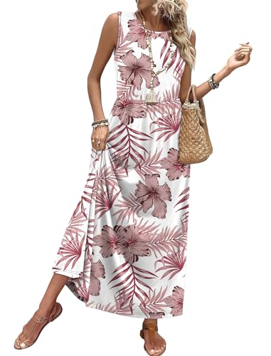 WIHOLL Sleeveless A-Line Maxi Dress with Pockets Flowy Summer Sundress