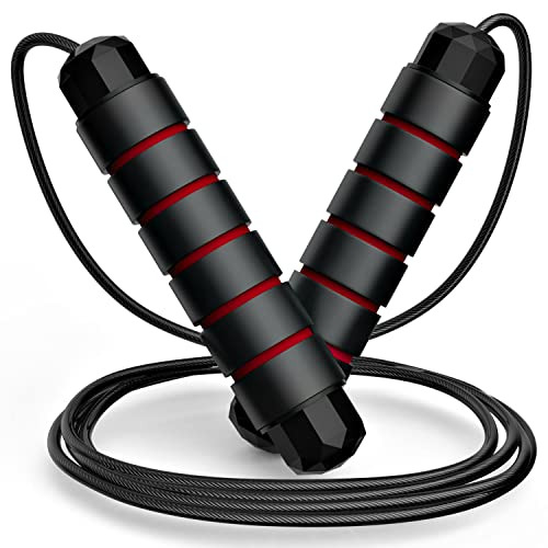 Tangle-Free Rapid Speed Jumping Rope Adjustable Steel with Foam Handles Black