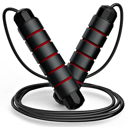 Tangle-Free Rapid Speed Jumping Rope Adjustable Steel with Foam Handles Black