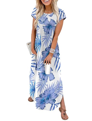 WIHOLL Crewneck Cap Sleeve Maxi Dress with Pockets