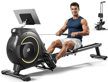 Magnetic Rowing Machine 16-Level Silent Resistance 350lb Capacity Foldable Black