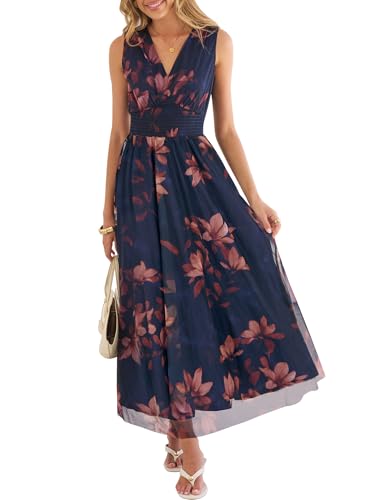 ANRABESS Women's Summer Floral Maxi Dress A-Line Tulle Flowy