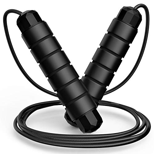 Tangle-Free Rapid Speed Jumping Rope Adjustable Steel with Foam Handles Black
