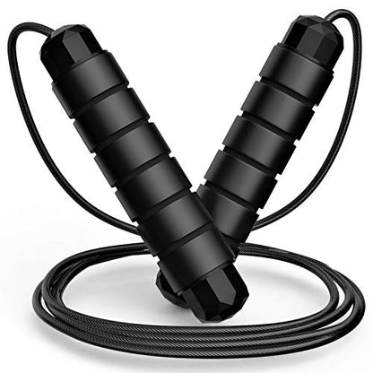 Tangle-Free Rapid Speed Jumping Rope Adjustable Steel with Foam Handles Black