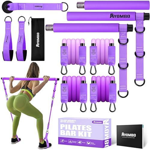 Adjustable 3-Section Pilates Bar Kit with Resistance Bands Unisex Pink