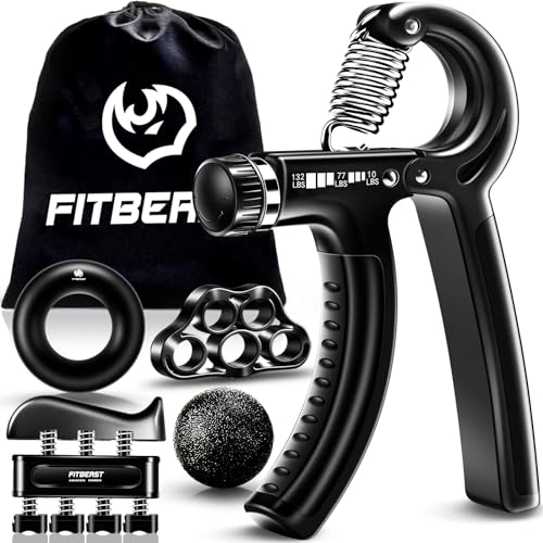Grip Strengthener Forearm Hand Kit 5-Pack Adjustable Resistance Black