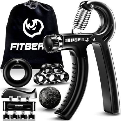 Grip Strengthener Forearm Hand Kit 5-Pack Adjustable Resistance Black