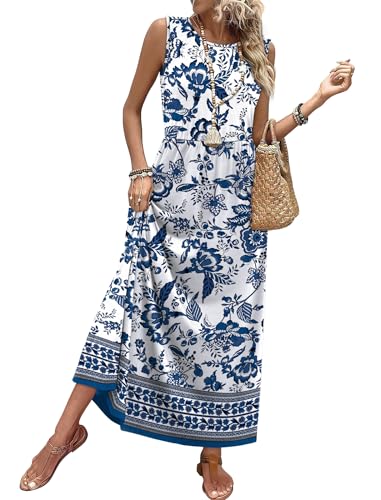 WIHOLL Sleeveless A-Line Maxi Dress with Pockets Flowy Summer Sundress