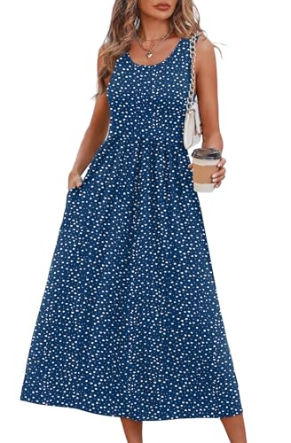 WIHOLL Women's Flowy Midi Sundress Sleeveless Casual Beach Dress Pockets