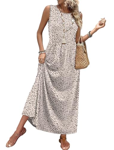 WIHOLL Sleeveless A-Line Maxi Dress with Pockets Flowy Summer Sundress
