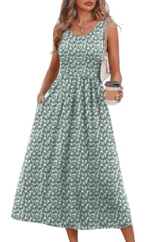 WIHOLL Women's Flowy Midi Sundress Sleeveless Casual Beach Dress Pockets