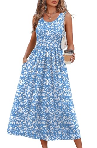 WIHOLL Women's Flowy Midi Sundress Sleeveless Casual Beach Dress Pockets
