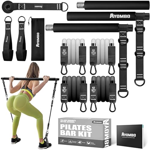 Adjustable 3-Section Pilates Bar Kit with Resistance Bands Unisex Pink