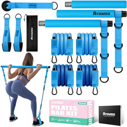 Adjustable 3-Section Pilates Bar Kit with Resistance Bands Unisex Pink