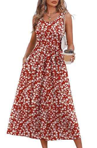 WIHOLL Women's Flowy Midi Sundress Sleeveless Casual Beach Dress Pockets