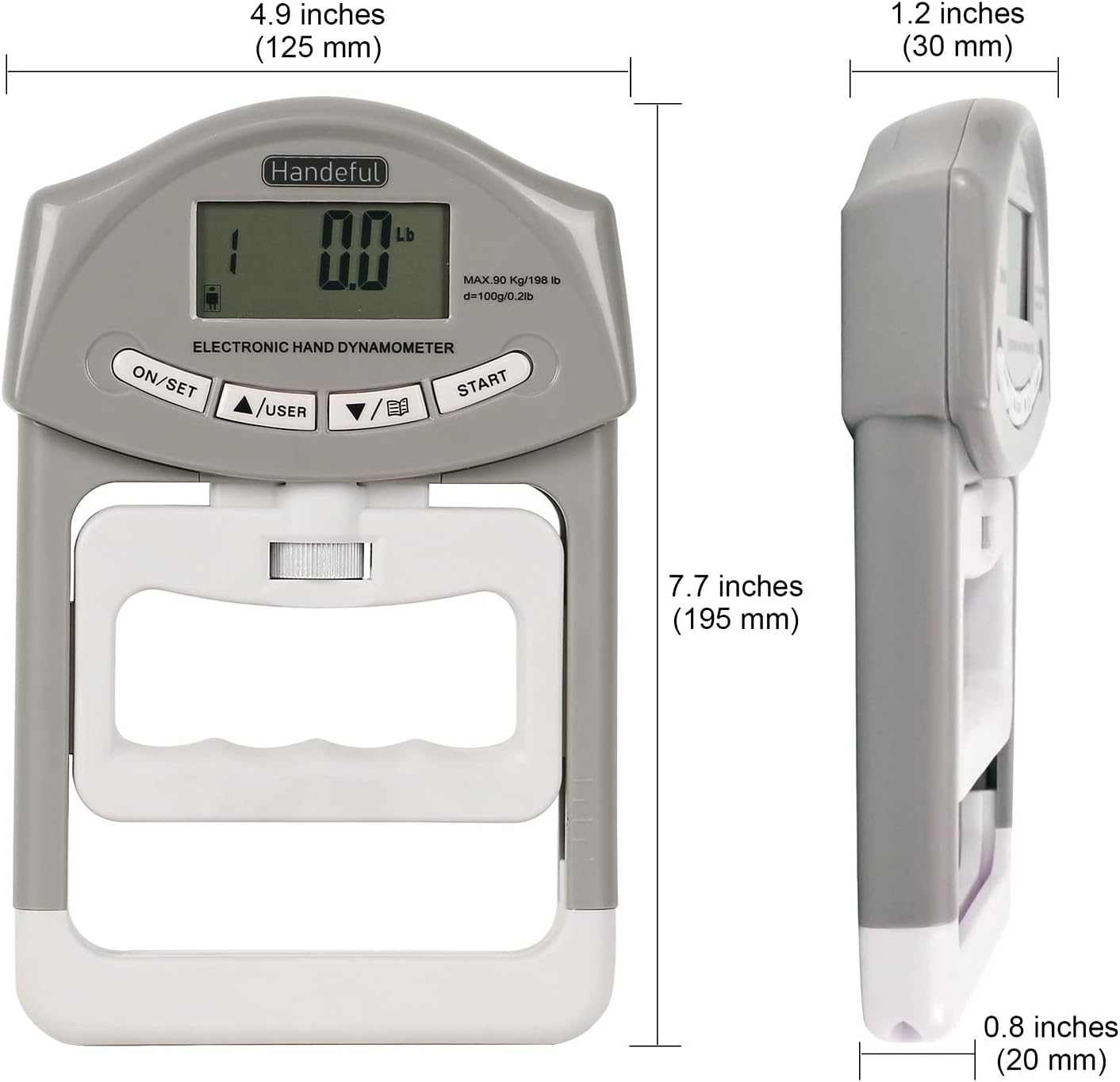 Digital Hand Dynamometer Grip Strength Tester 198 lbs Grey