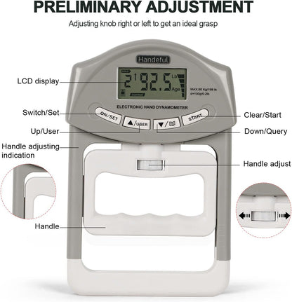Digital Hand Dynamometer Grip Strength Tester 198 lbs Grey