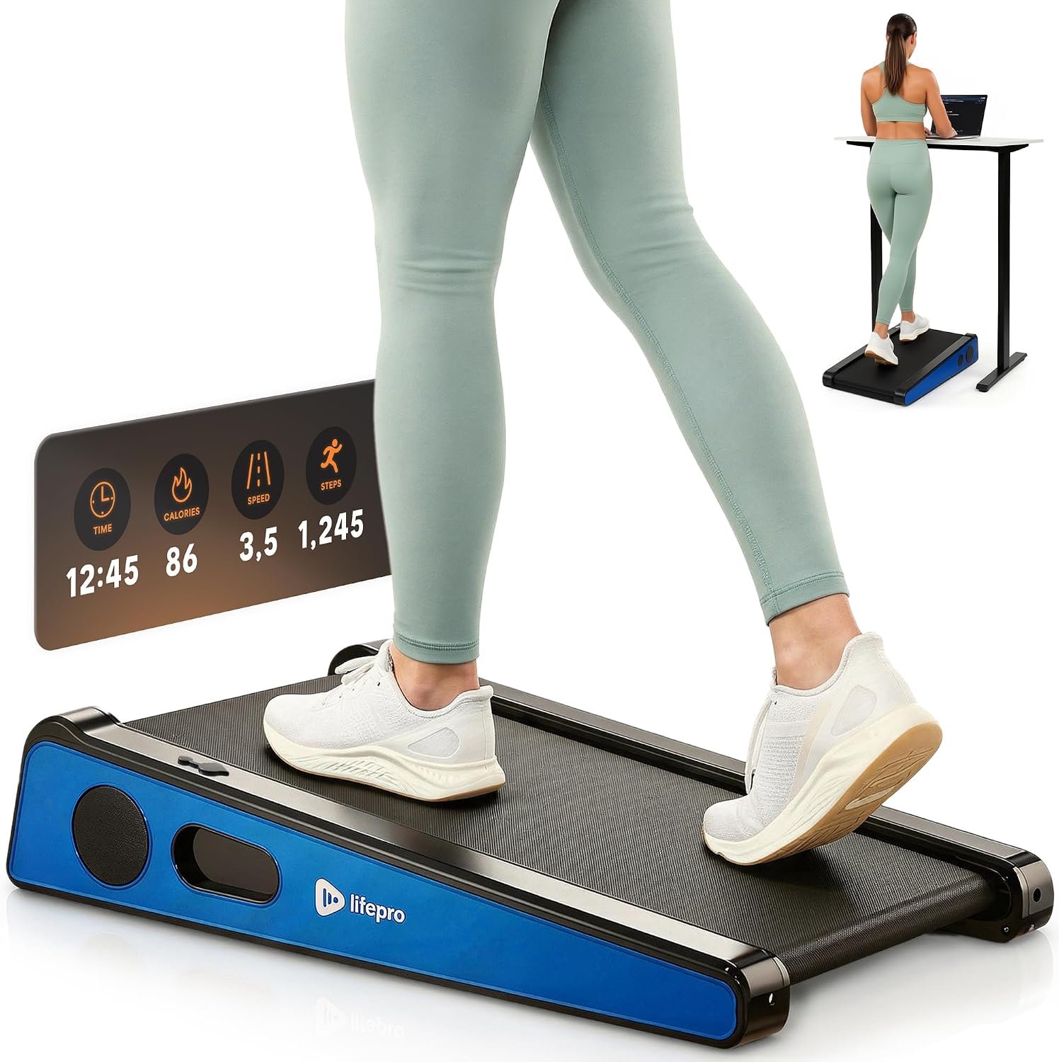 Compact Walking Pad Treadmill with Incline Adjustable Handlebar Blue LP-PCRM-BLU-VC