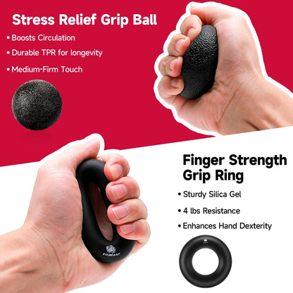 Grip Strengthener Forearm Hand Kit 5-Pack Adjustable Resistance Black
