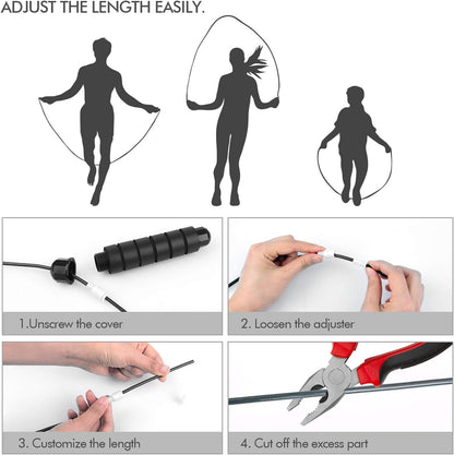Tangle-Free Rapid Speed Jumping Rope Adjustable Steel with Foam Handles Black