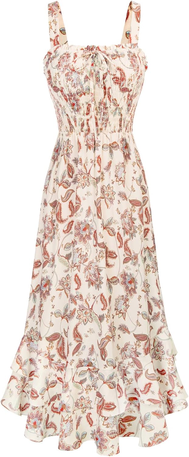 GRACE KARIN Women's Floral Boho Maxi Dress Square Neck Sleeveless