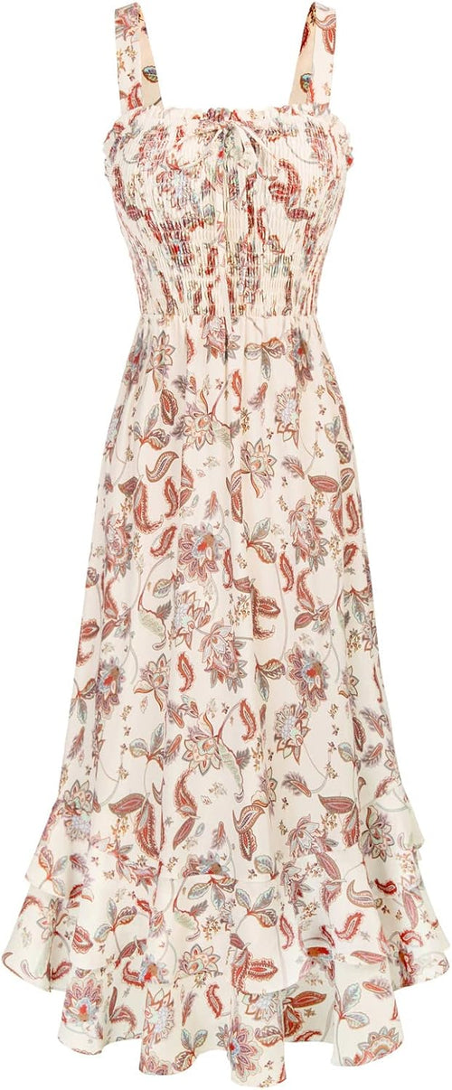 GRACE KARIN Women's Floral Boho Maxi Dress Square Neck Sleeveless