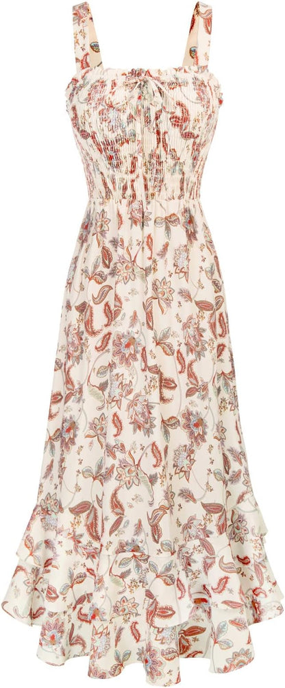 GRACE KARIN Women's Floral Boho Maxi Dress Square Neck Sleeveless