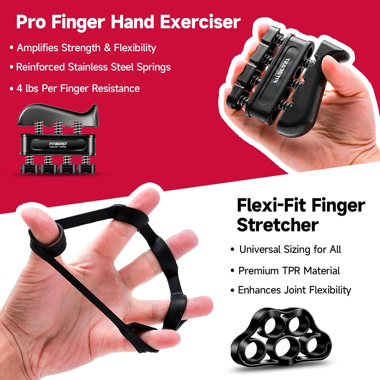 Grip Strengthener Forearm Hand Kit 5-Pack Adjustable Resistance Black