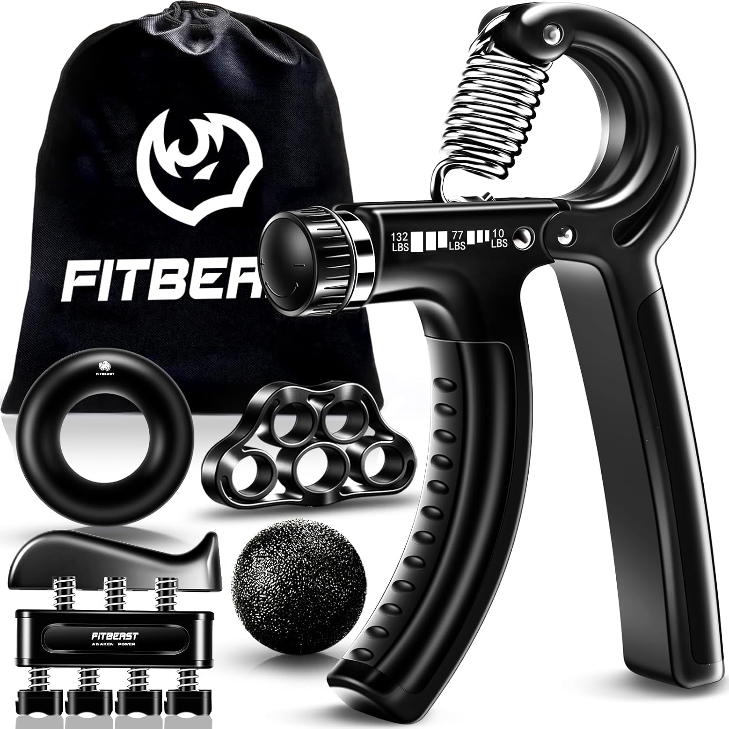 Grip Strengthener Forearm Hand Kit 5-Pack Adjustable Resistance Black