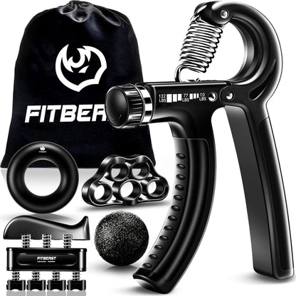 Grip Strengthener Forearm Hand Kit 5-Pack Adjustable Resistance Black